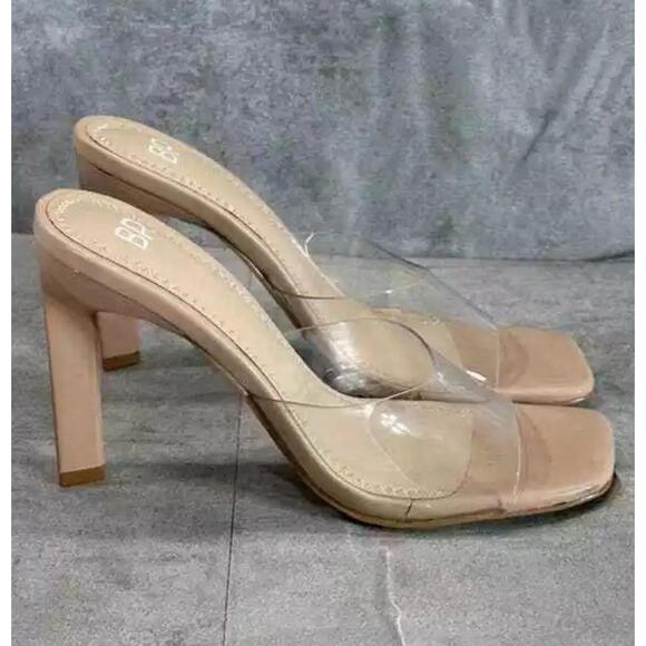 BP. Women's Sz 6.5 Mirra Sandal Buff Clear Nordstrom Heel Slip‎ On Slides - Picture 1 of 7
